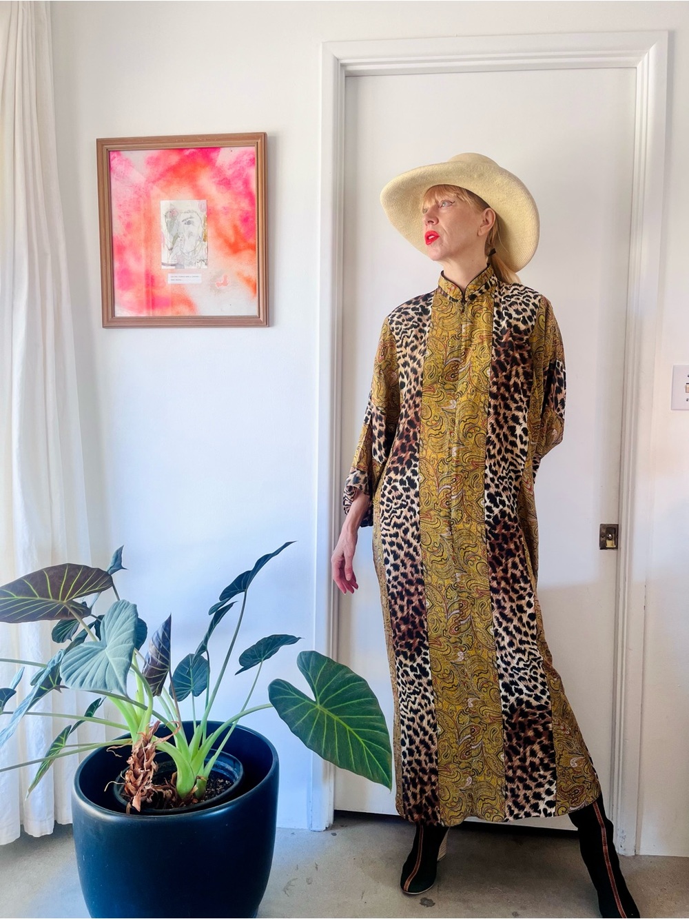 Leopard & Paisley Print Maxi Dress in Olive